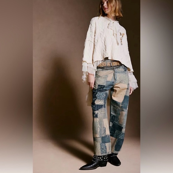 Free People We the Free Illusions Printed Relaxed Jeans Sz 30 Indigo NWT - Picture 8 of 13